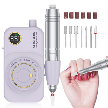 Professional Nail Drill 35000 RPM,SONGMIN Portable Cordless Efile with Bits Kit for Acrylic Nails Gel Polishing Removing,Rechargeable Electric Nail File Machine for Manicure,Pedicure Salon Home,Pink