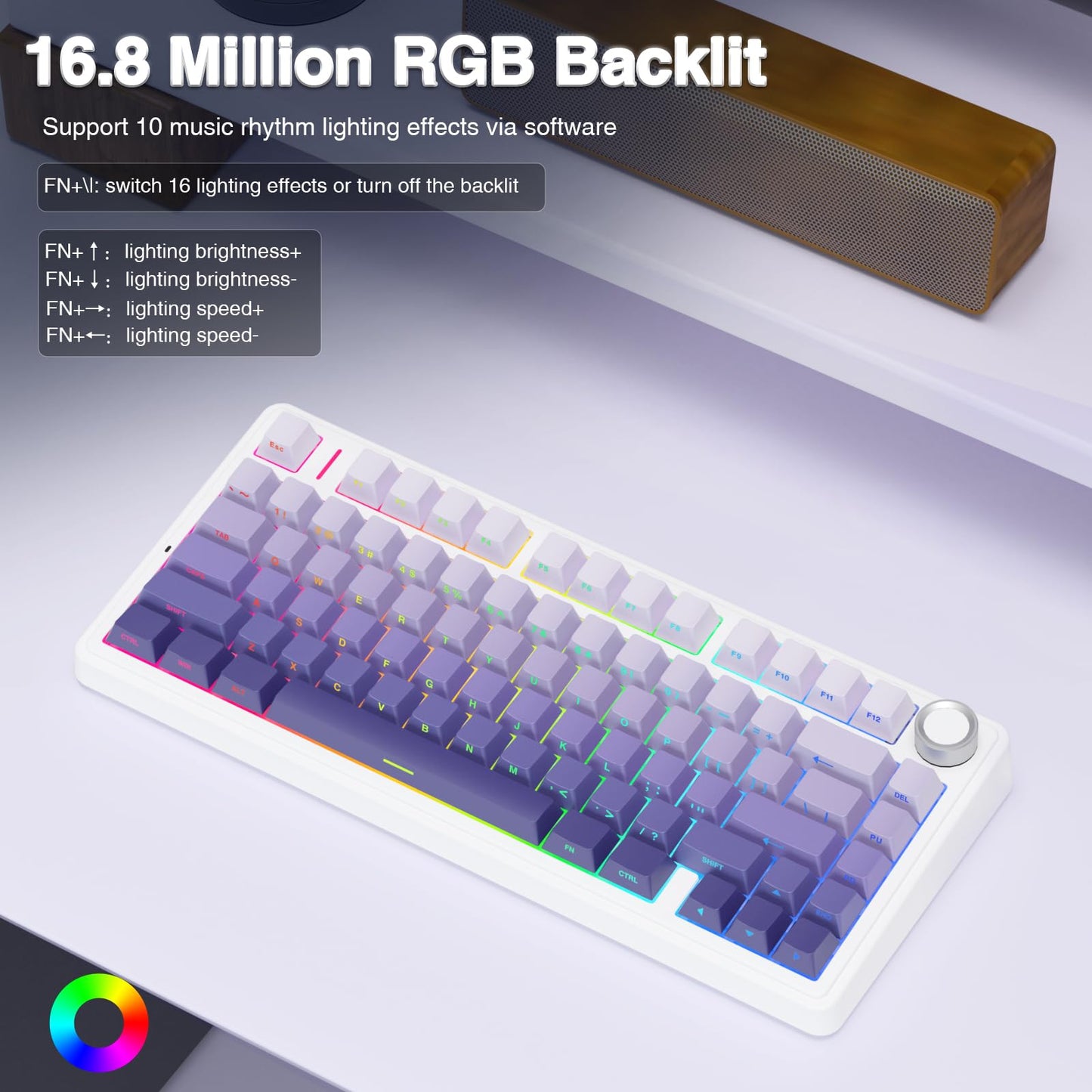 AULA F75 Pro Wireless Mechanical Keyboard,75% Hot Swappable Custom Keyboard with Knob,RGB Backlit,Pre-lubed Reaper Switches,Side Printed PBT Keycaps,2.4GHz/USB-C/BT5.0 Mechanical Gaming Keyboards
