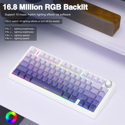 AULA F75 Pro Wireless Mechanical Keyboard,75% Hot Swappable Custom Keyboard with Knob,RGB Backlit,Pre-lubed Reaper Switches,Side Printed PBT Keycaps,2.4GHz/USB-C/BT5.0 Mechanical Gaming Keyboards