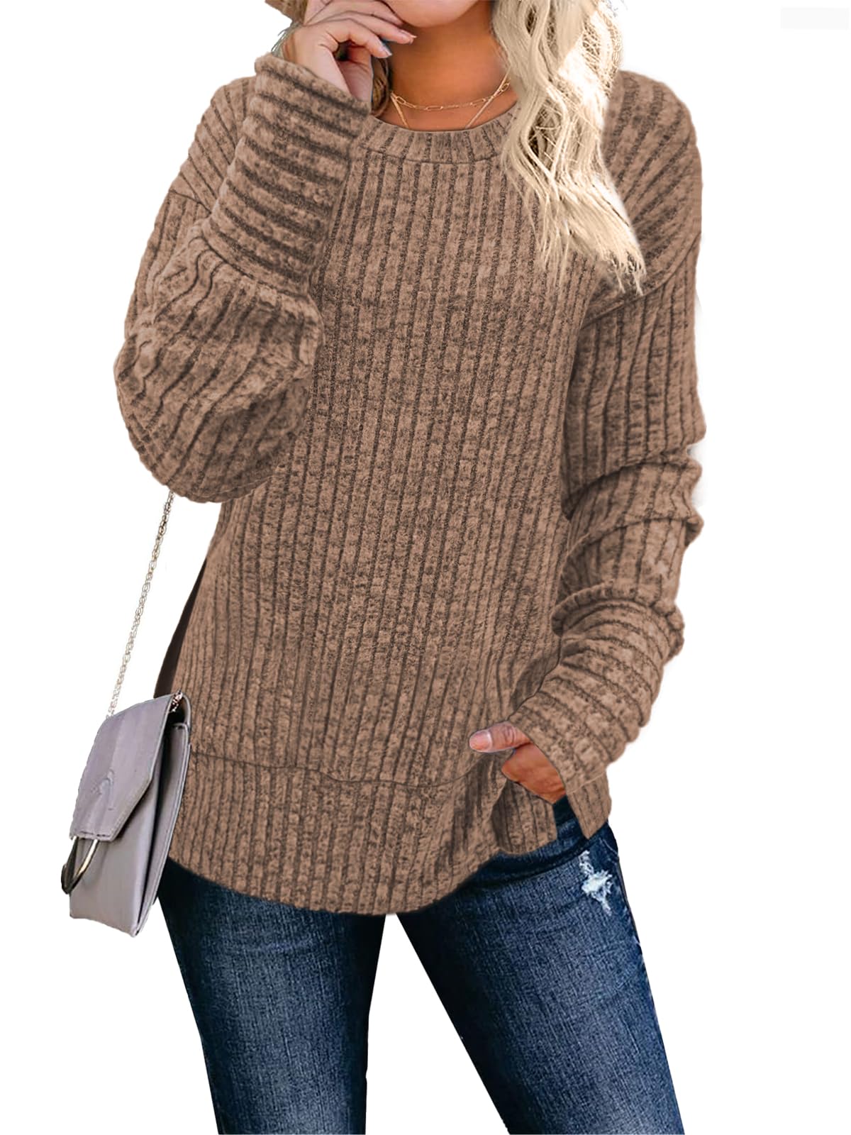 JomeDesign Sweaters for Women Long Sleeve Shirts Crew Neck Sweatshirt Lightweight Casual Tunic Tops