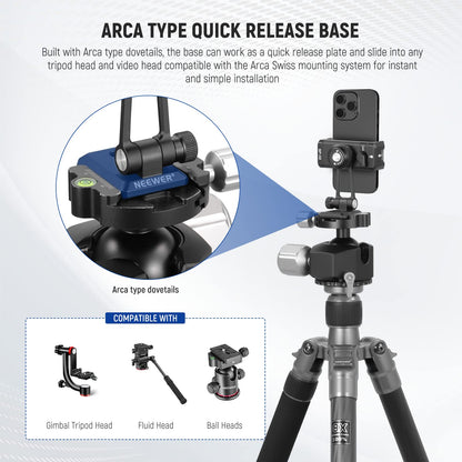 NEEWER Metal Phone Tripod Mount Adapter with Arca QR Base, Cold Shoe, 360° Swivel 180° Tilt, Phone Holder Compatible with iPhone 17 Pro Max 16 15 Samsung Galaxy S25 Ultra S24