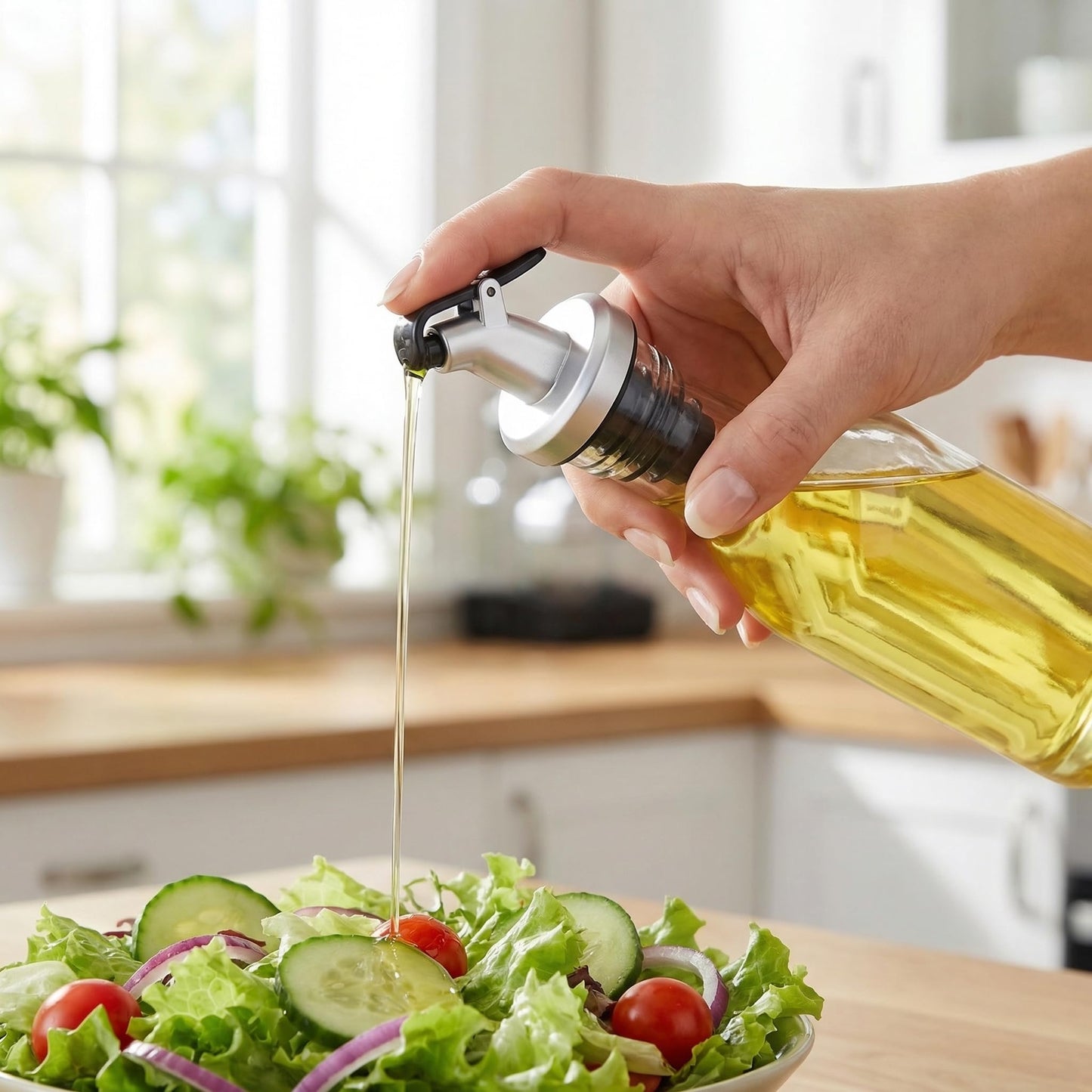 Jucoan 5 PCS Oil Vinegar Dispenser Bottles Set with Caddy Stand, Tabletop Glass Salt Pepper Shaker Olive Oil Vinegar Cruets Set with Tray for Home Kitchen Restaurant RV Camp Travel Wedding Party