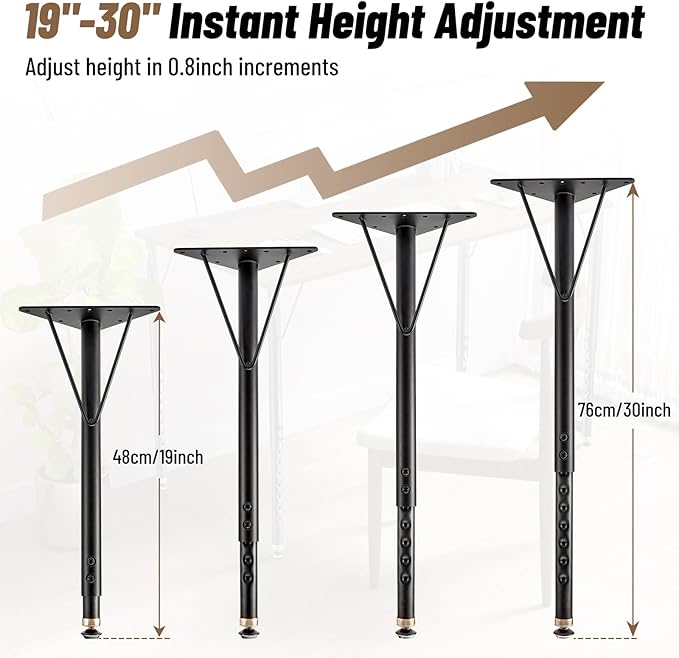 Adjustable Table Legs 19-30 Inch, Heavy Duty Steel Furniture Legs