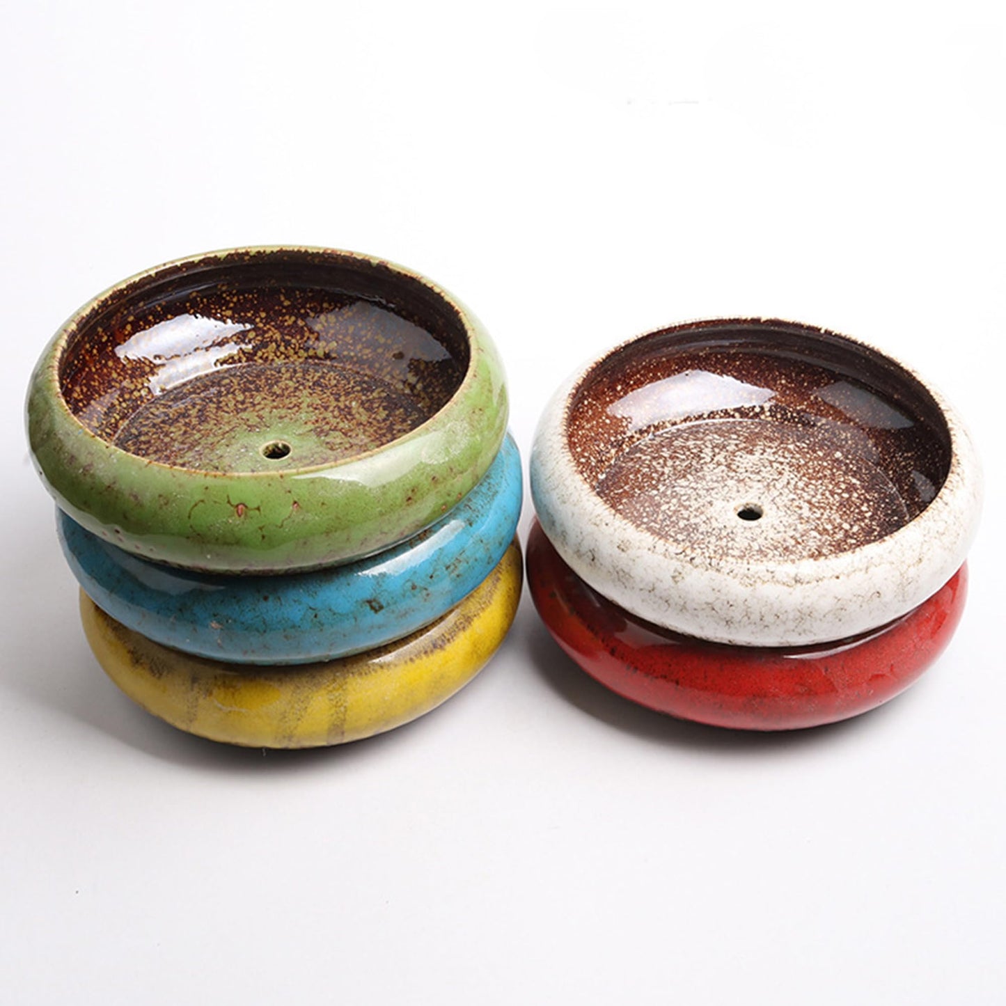 ABCISI Ceramic Succulent Pots: 7.3 inch Large Shallow Planter, Bonsai Pots Succulent Planters with Drainage Hole, Round Glazed Garden Decorative Cactus Flower Plant Container Bowl (White)