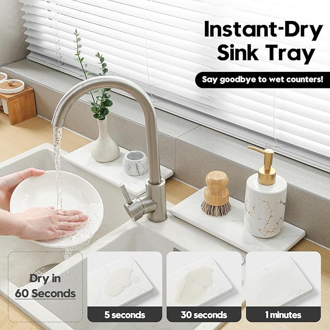 2PCS 10"x 5" Large Bathroom Sink Vanity Trays, Water Absorbing Diatomite Stone