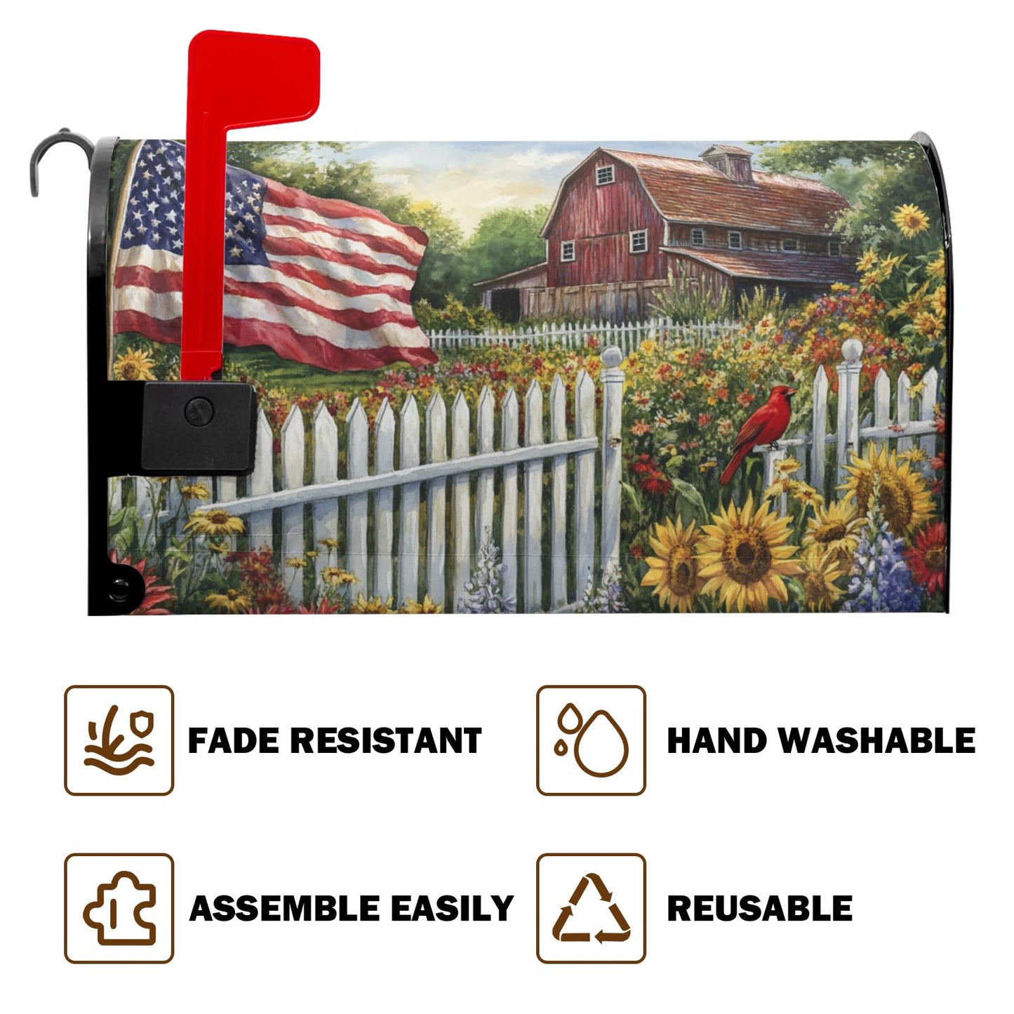 American Flag Patriotic Mailbox Covers 4th of July Independence Day Mailbox Cover Sunflowers Summer Post Letter Box for Garden Standard Size 21x18 in for Yard Home Decor