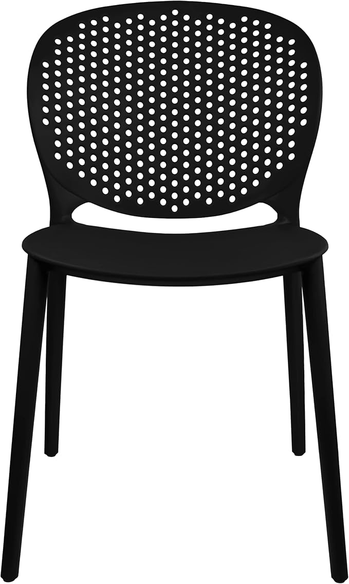 2xhome Set of 3 Patio Dining Chairs | Modern Stackable Outdoor Pool Side Chair | Weather Resistant Plastic for Yard, Porch, Balcony, Kitchen, Black