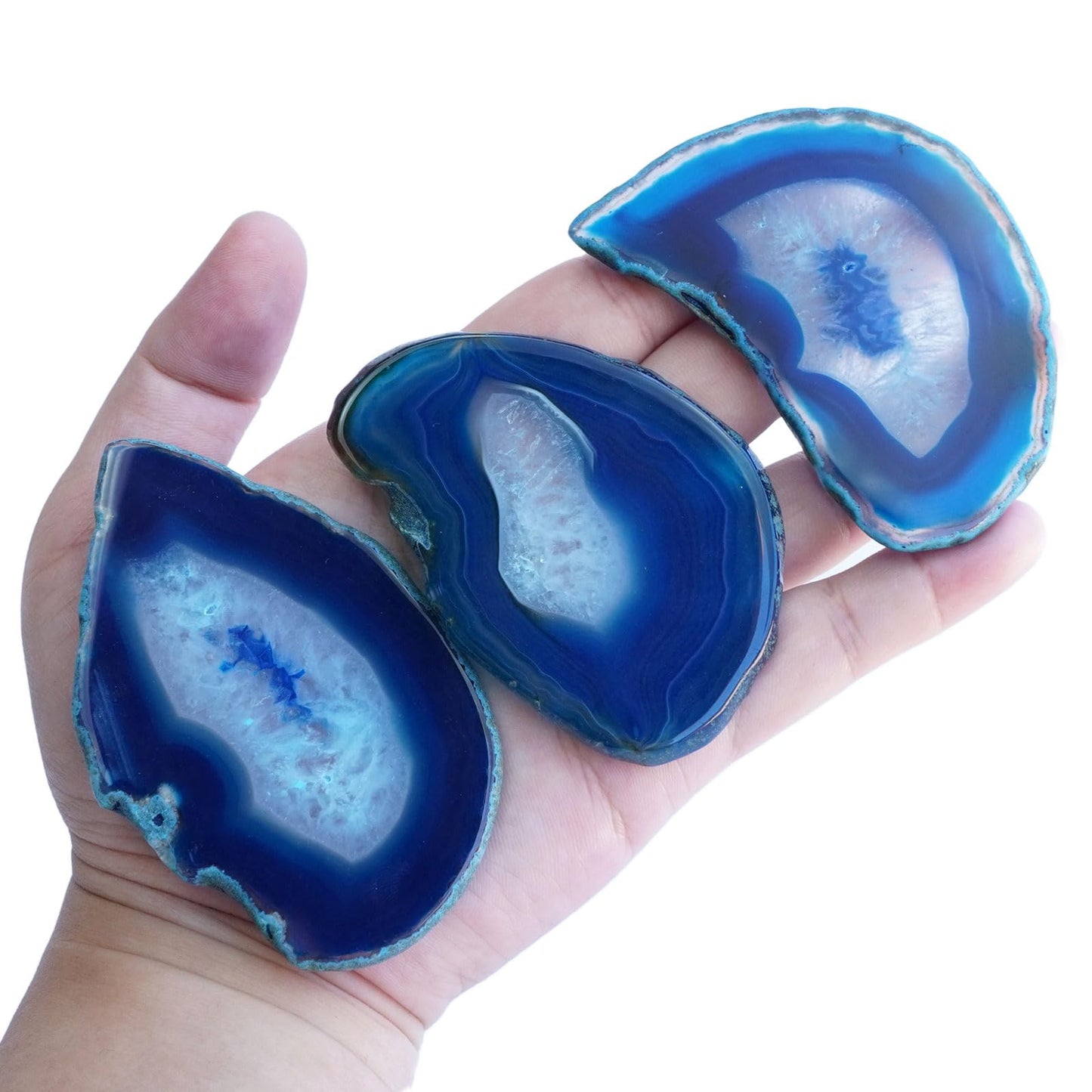 Sisamn 15pcs Blue Polished Agate Slices, Geode Slices Bulk for Light Table, Table Place Cards,Jewelry Making, Crafts, Home Decor, 1.18-2.56 Inches Length (Non-Drilled)