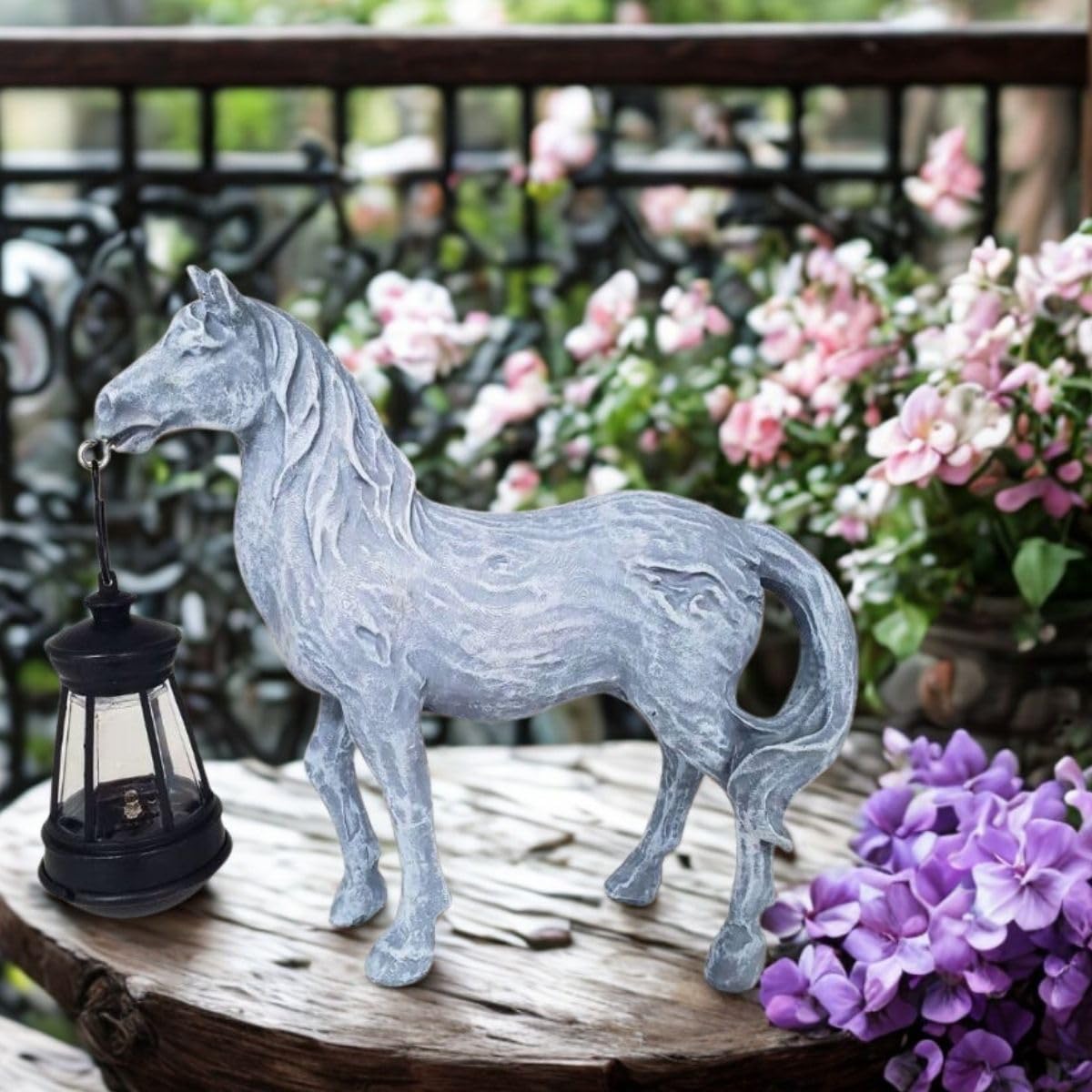 Horse Garden Statue with Solar Lantern,Garden Outdoor Horse Figurines Decor for Farmhouse Patio Yard Lawn Home Gifts for Mom Grandma Wome Housewarming Christmas Birthday