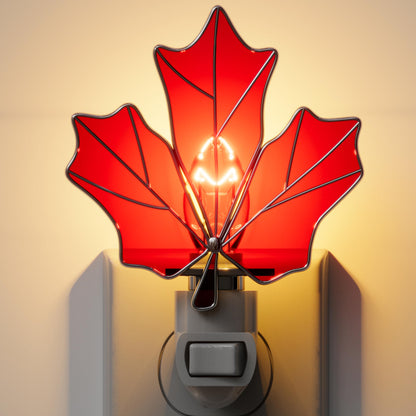 KUNDGLA Stained Glass Night Lights Plug into Wall Brown Maple Leaf Plug in Night Light 7W Warm White Lamp Decorative Accent Nightlight with On Off Switch for Adult Kids Room Home Gifts for Grandkids
