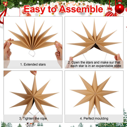 BestoFun 5 PCS 12 Inch Sage Green Paper Star Lanterns - Hanging Stars Christmas Party Decorations