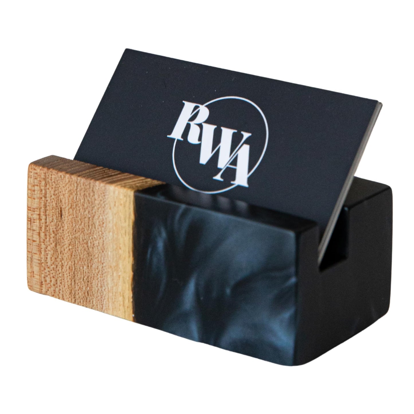 RWA Business Card Holder for Men & Women - Handcrafted Epoxy & Wood, Stylish & Durable Business Card Organizer, Premium Business Card Holders Desk Accessory for Professionals - ELEMENT, black