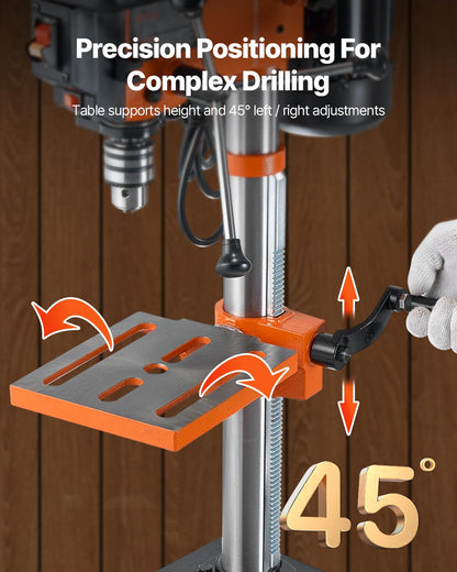 VEVOR Benchtop Drill Press, 3.2 Amp and 5-Speed Adjustable Drill Press with 10 in Swing, Cast Iron Frame, Worktable Tilts 0-45°, Ideal for Drilling Wood & Metal