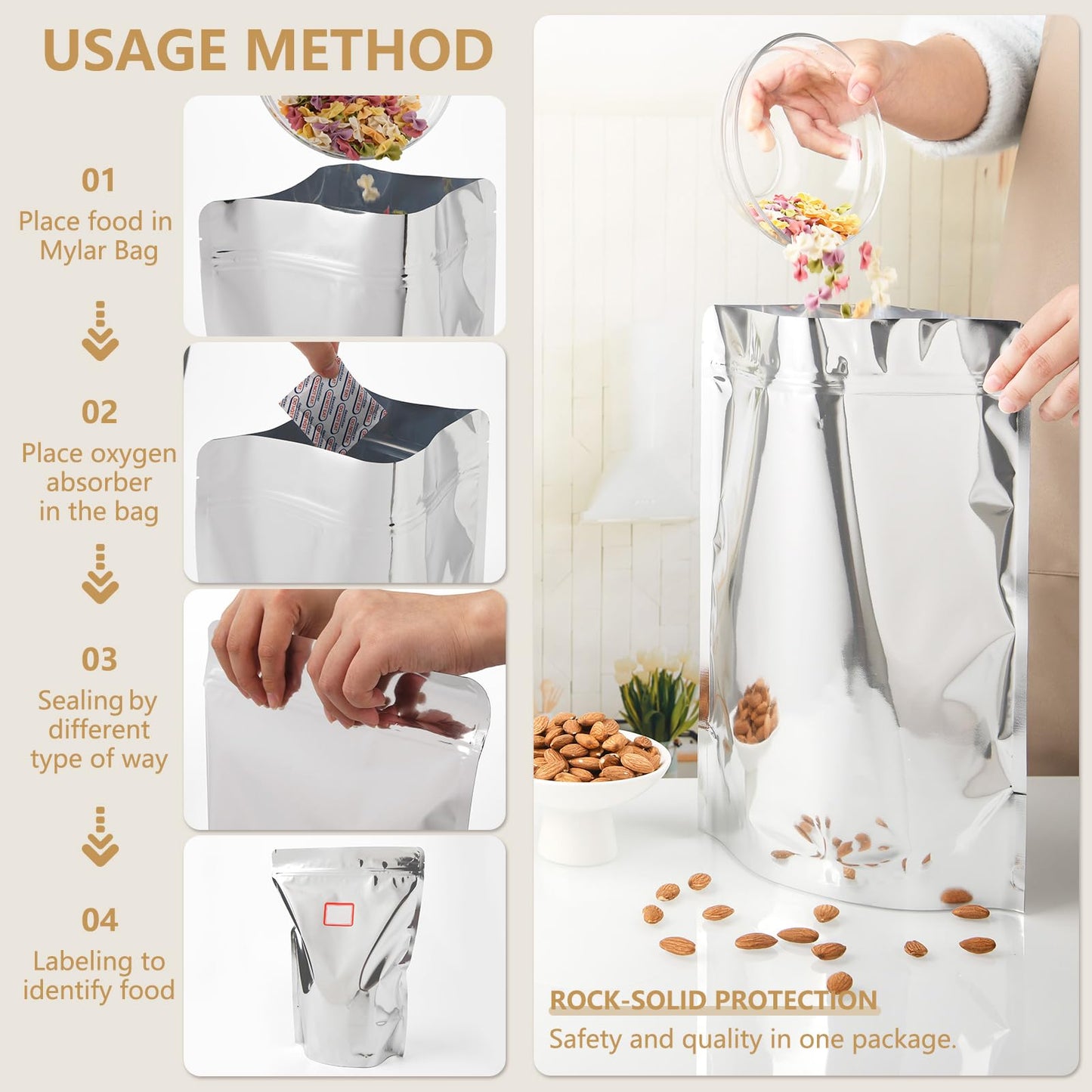 100 Pack 5.5 x 10 Inch Stand Up Pouch Bags Zipper Mylar Bags Clear Front with Aluminum Foil Back Reusable Food Storage Bag for Multipurpose with Gusset Bottom(5.5mil Thickness)