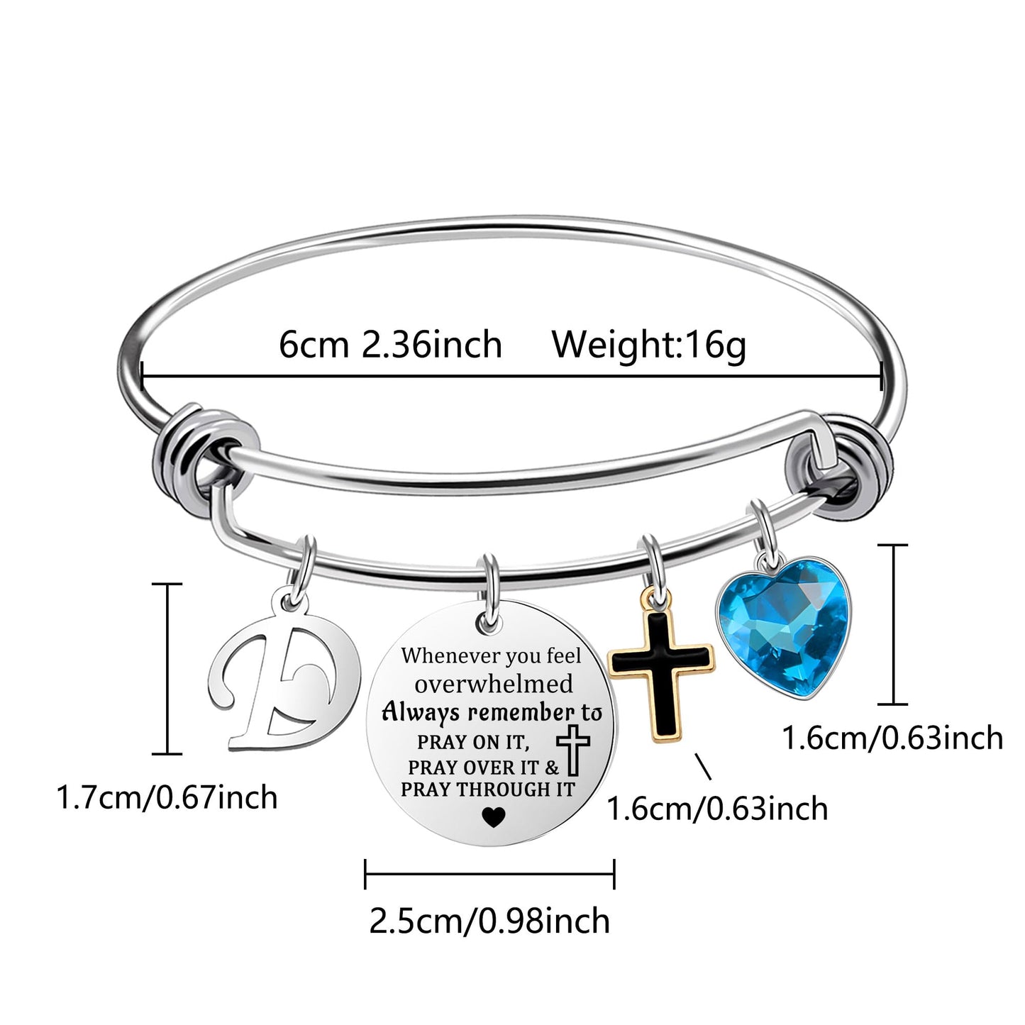 bifriend Inspirational Bracelet for Women, Initial Letter Charm bracelet for Female Cross Motivational Gifts for Her Daughter Sister Friends Back to School Birthday Christmas Presents (D)