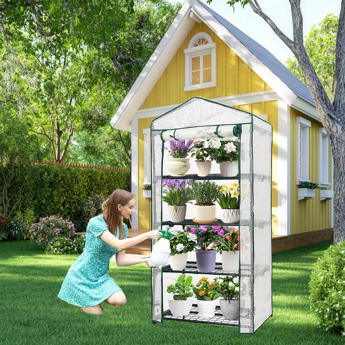 4-Tier Mini Greenhouse, Green House for Flower Indoor Outdoor, Portable Plant Outdoor Cage with Heavy Duty PVC Clear Cover & Steel Frame,Greenhouse for Seed Starting, Mushroom,Vegetables