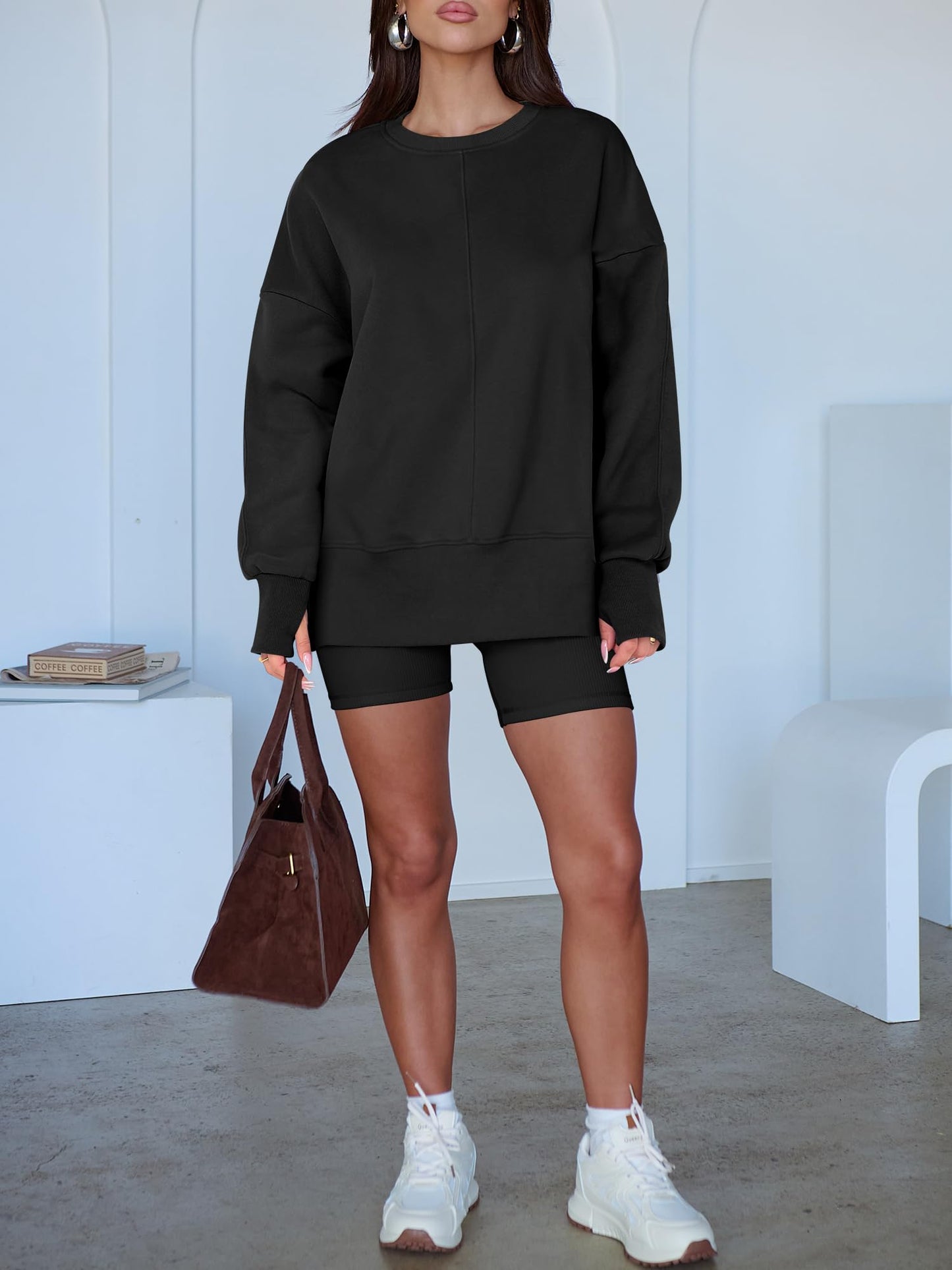 ANRABESS Women Oversized Sweatshirts Thumbhole Long Sleeve Hoodies Shirts 2025 Fall Side Slit Pullover Top Teen Y2k Outfits