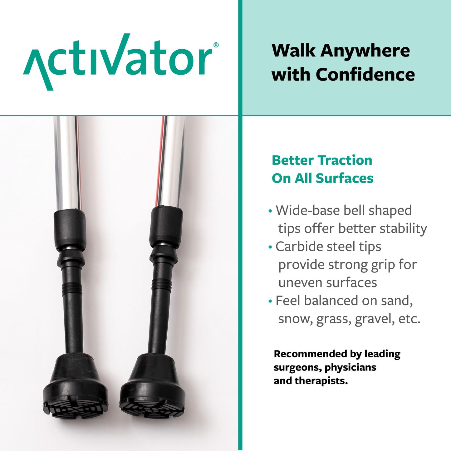 Urban Poling ACTIVATOR® Walking Poles for Balance and Rehabilitation – 1 Pair – Ergonomic CoreGrip™ Handles – Adjustable, Collapsible, and Lightweight for Stability and Recovery in Silver/Red
