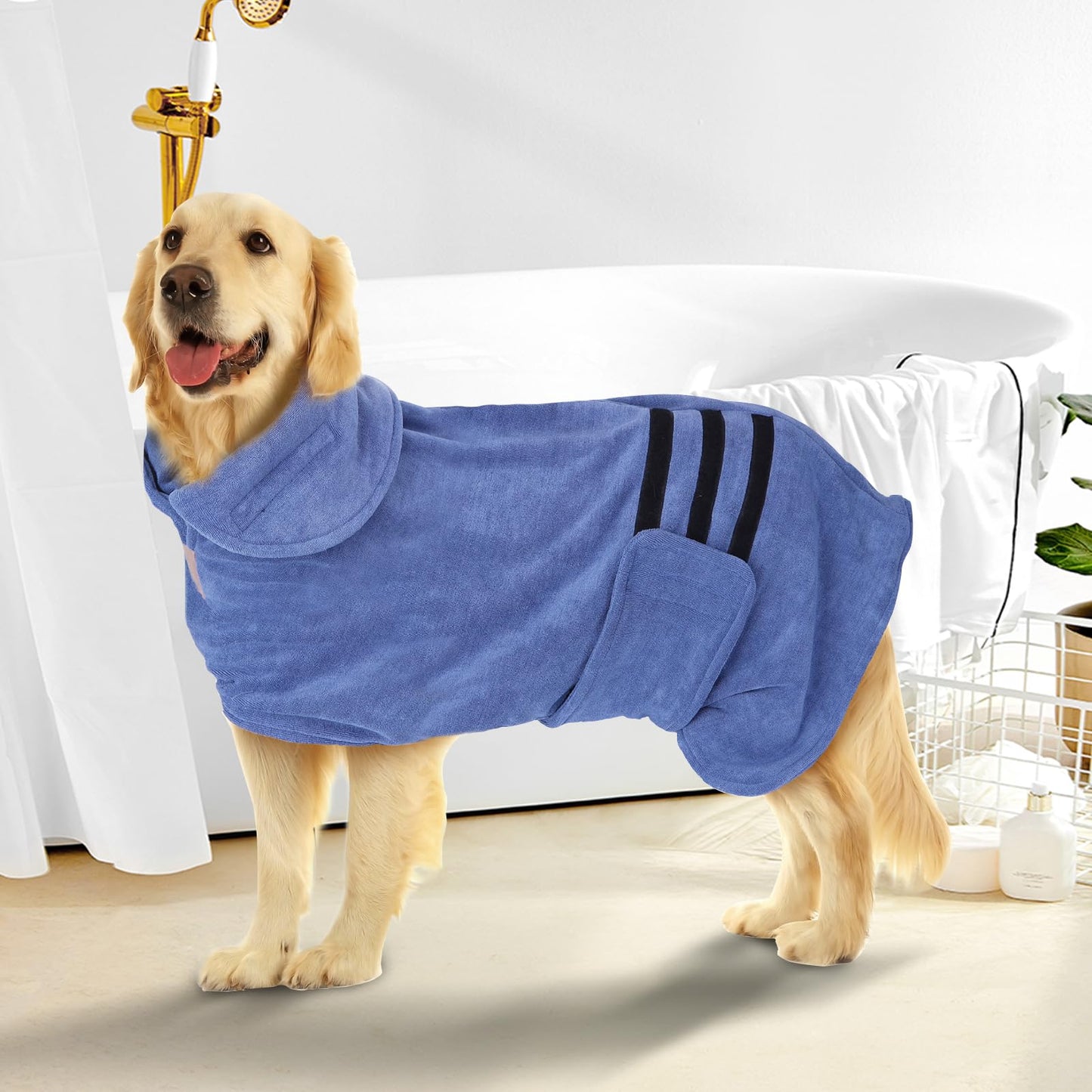 Nobleza Dog Bathrobe XL Dog Drying Coat Dogs Towel Robe Pet Dressing Gown Super Absorbent Pet Bathrobe Puppy Towelling Robe Fast Drying Adjustable Pets Towel for Extra Large Dogs Cat Blue