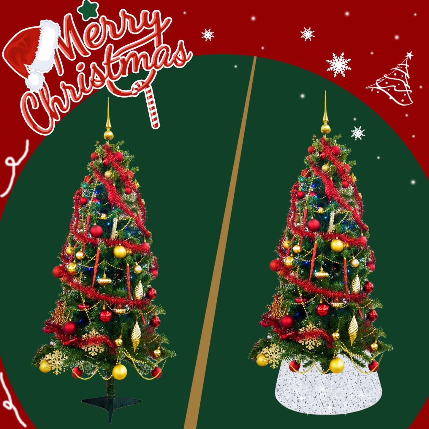 SOMUAUY Christmas Tree Collar Silver White Tree-Collar 24 Inch Halloween Christmas Tree Collars for Artificial Trees Sequin Halloween Tree Skirt for Xmas Tree Ornaments Tree Base Party Home Decor