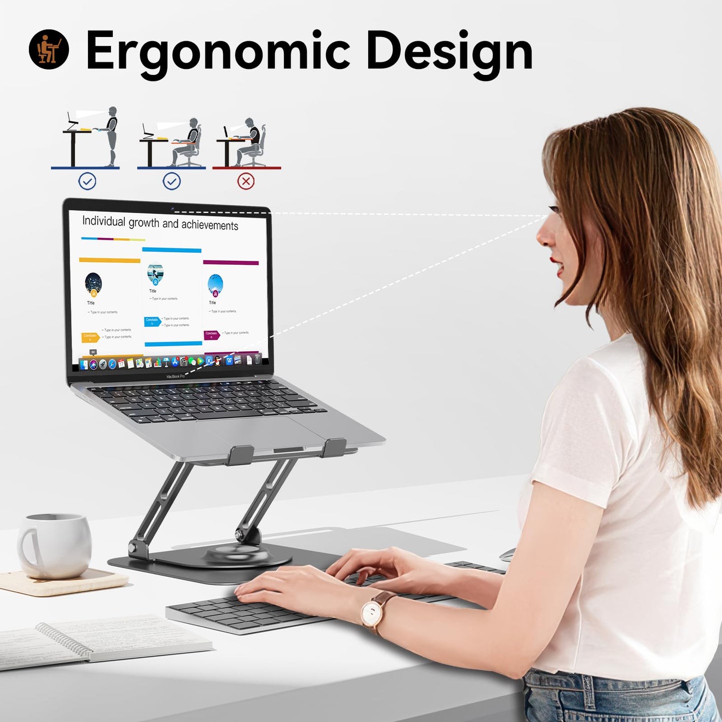 JOYEKY Laptop Stand for Desk, Adjustable Computer Stand with 360° Rotating Base, Ergonomic Laptop Riser for Collaborative Work, Foldable & Portable Laptop Stand, fits for All 10-16" Laptops