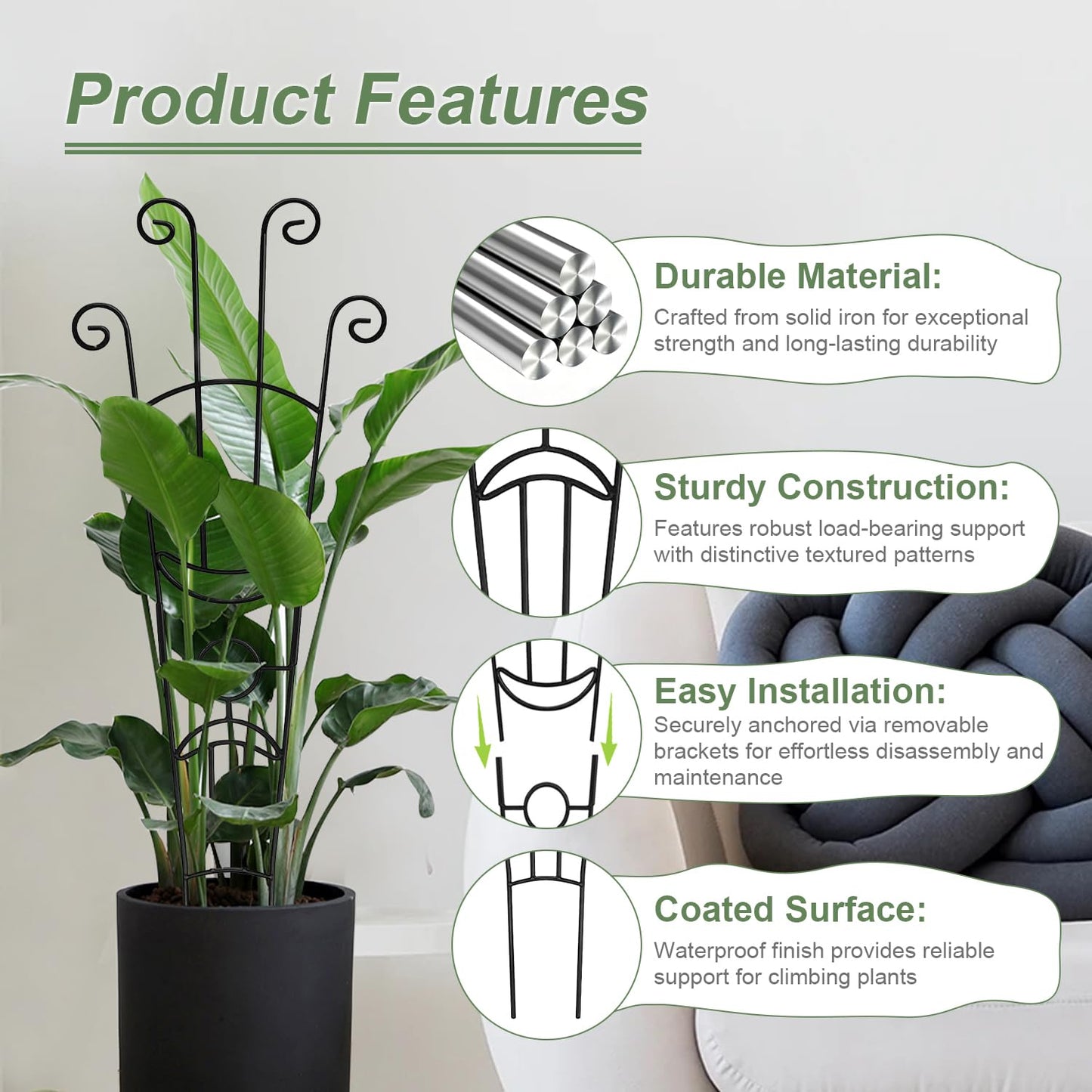 32.6in Trellis for Climbing Plants Indoor, 2 Pack Expandable Rustproof Metal Garden Plant Trellis for Potted Plants, Tall Heavy-Duty Houseplant Support for Monstera, Pothos, Ivy, Hoya