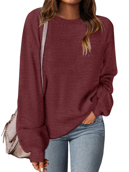 MEROKEETY Women's 2025 Fall Winter Oversized Pullover Sweater Trendy Crew Neck Long Sleeve Heathered Knit Jumper Tops