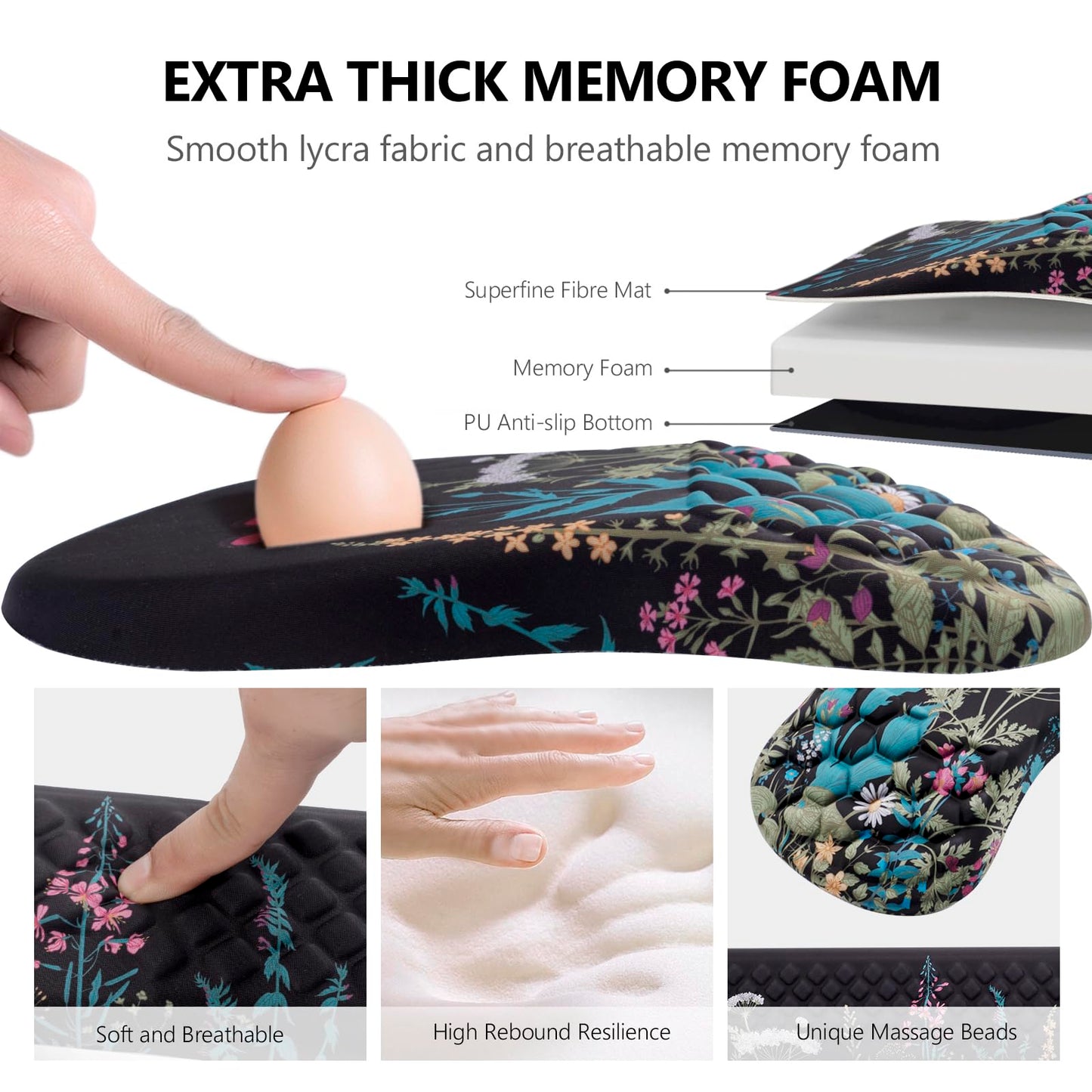 Mouse Pad Wrist Support, Laokiiy 2 in1 Keyboard Wrist Rest+ Ergonomic Mouse Pad, Non-Slip Wrist Rest for Computer Keyboard, Made Easy Typing & Relieve Wrist Pain(Flower)