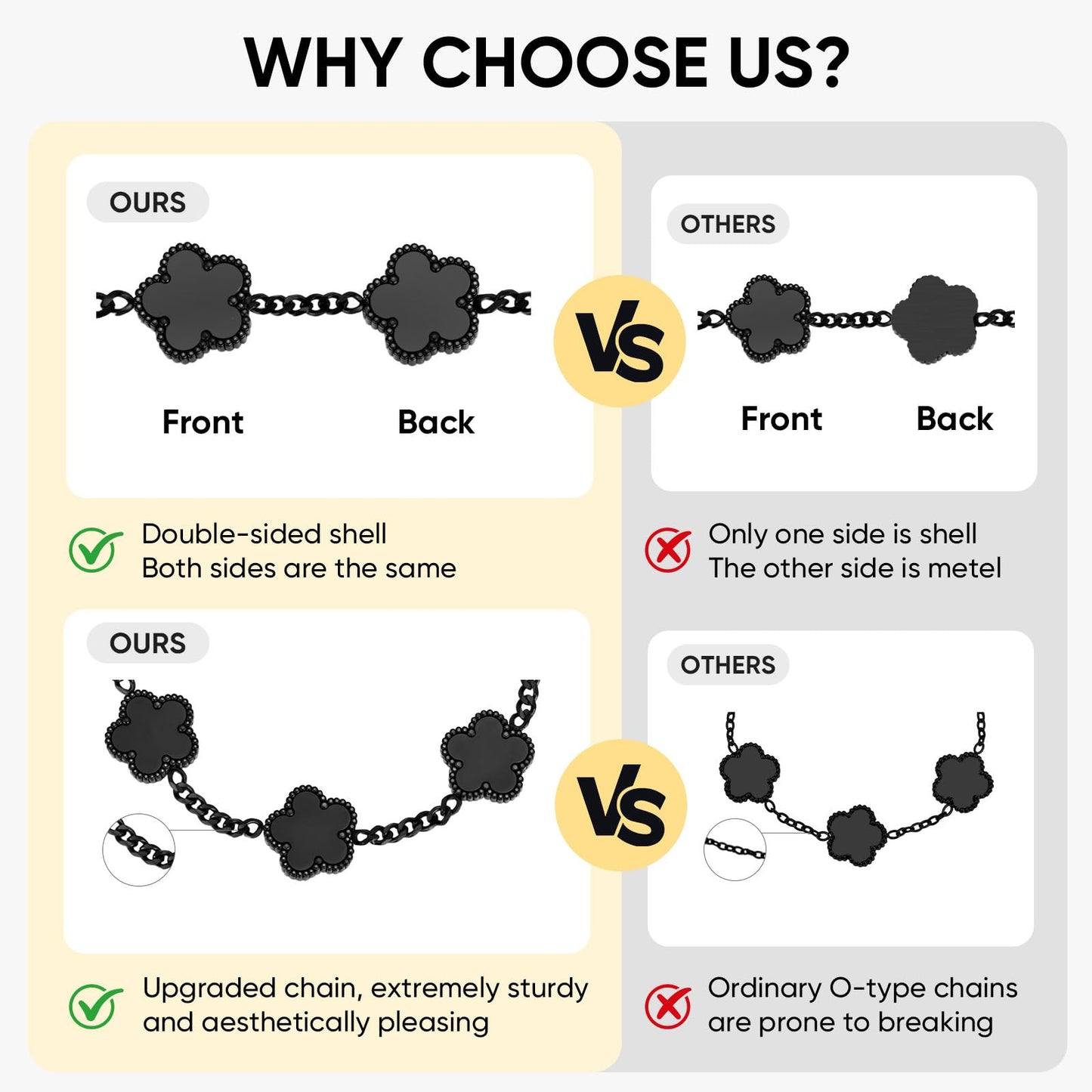 VNOX 2 PCS Floral Bracelets for Men Women -Womens Mens Stainless Steel Gold Cuban Chain Link Bracelet Lucky Charm Four Clover Flower Bracelets Trendy Jewelry Gifts，1