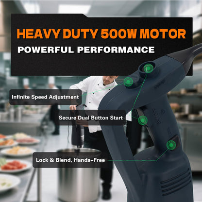 COOLUMA Commercial Immersion Blender, 500W Heavy Huty Hand Blender With 16 Inch Removable Shaft, 6,000-20,000 RPM Variable Speed, Industrial Hand Mixer For Pro Restaurant Kitchen.