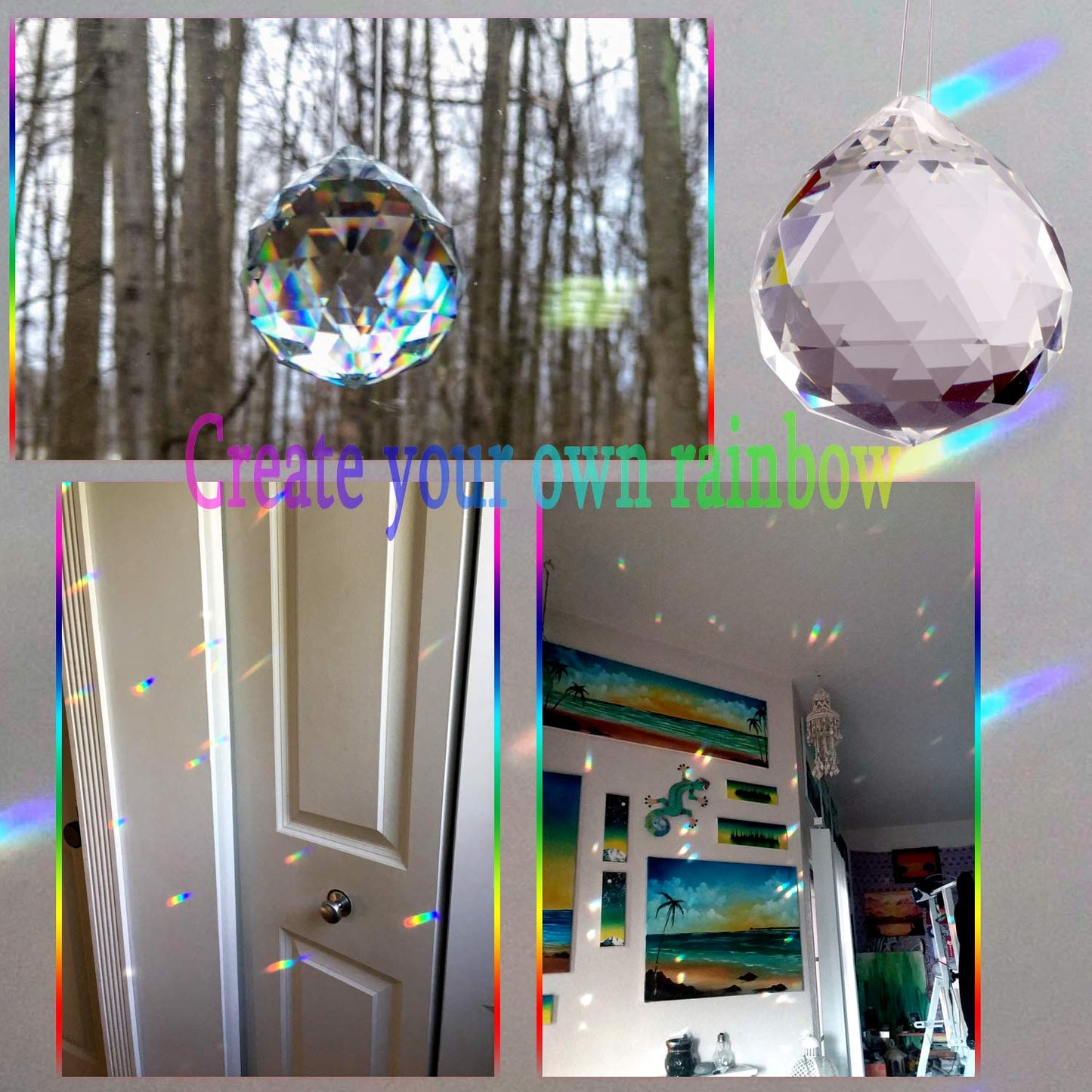 2 Pieces 80mm/3.15 Inch Clear Cut Crystal Prisms Suncatcher,Hanging Rainbow Pendants Glass Sphere Faceted Gazing Ball for Home Décor,Office,Garden Decoration,Super Sparkly and Flawless