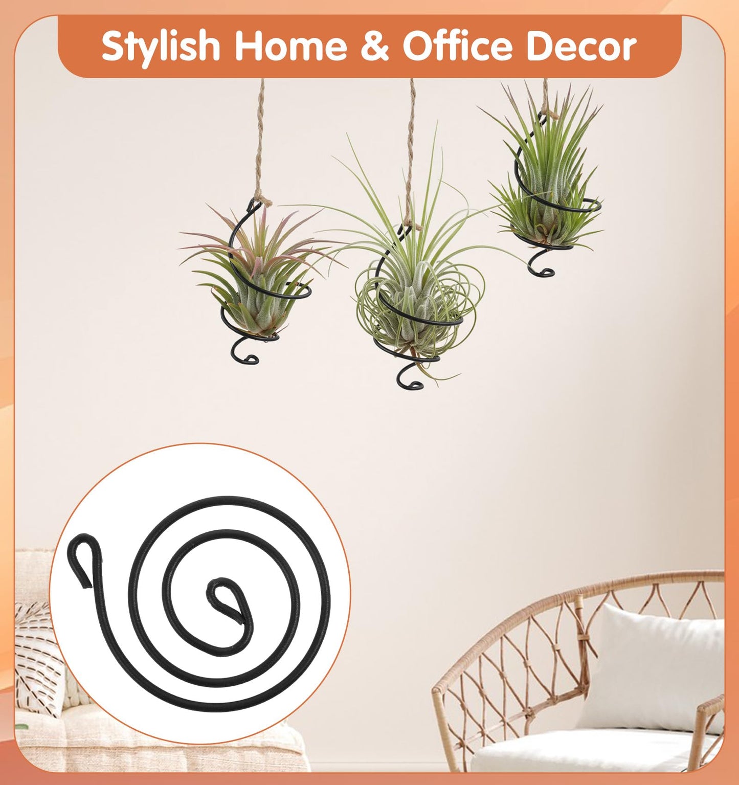 ValueBargain 6Pcs Hanging Air Plant Holder, Air Plant Hanger with Jute Ropes, Soilless Tillandsia Display Stand for Home & Office Decor, Succulent Container