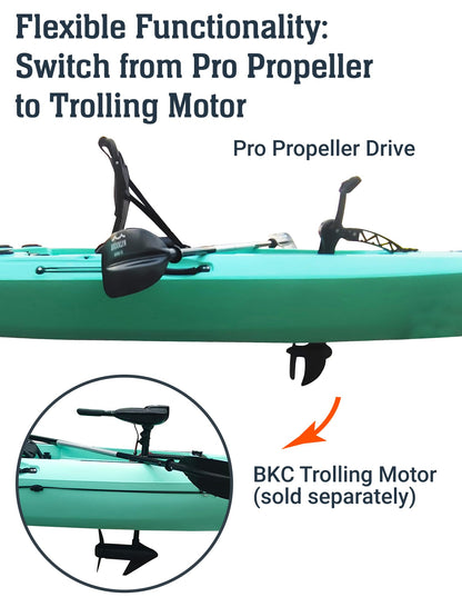 Upgraded Brooklyn 12.0 Pro Pedal Drive Propeller Kayak by BKC, 12 ft Hands-Free Single Fishing Kayak, Rudder Steering, 70 lb Hull, Watertight Storage & Adjustable Seat