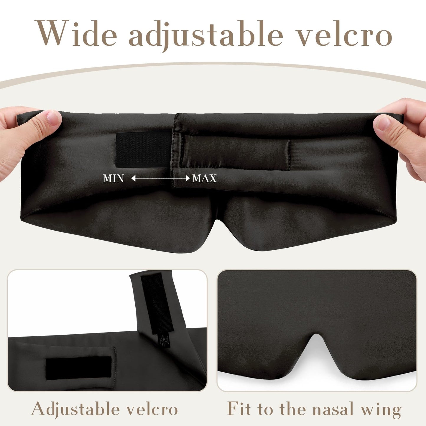 100% Mulberry Silk Sleep Mask Eye Mask for Women Man with Adjustable Band, for Side Sleeper Blackout Sleep Mask for Travel Rest and Office Large Size (Taupe)