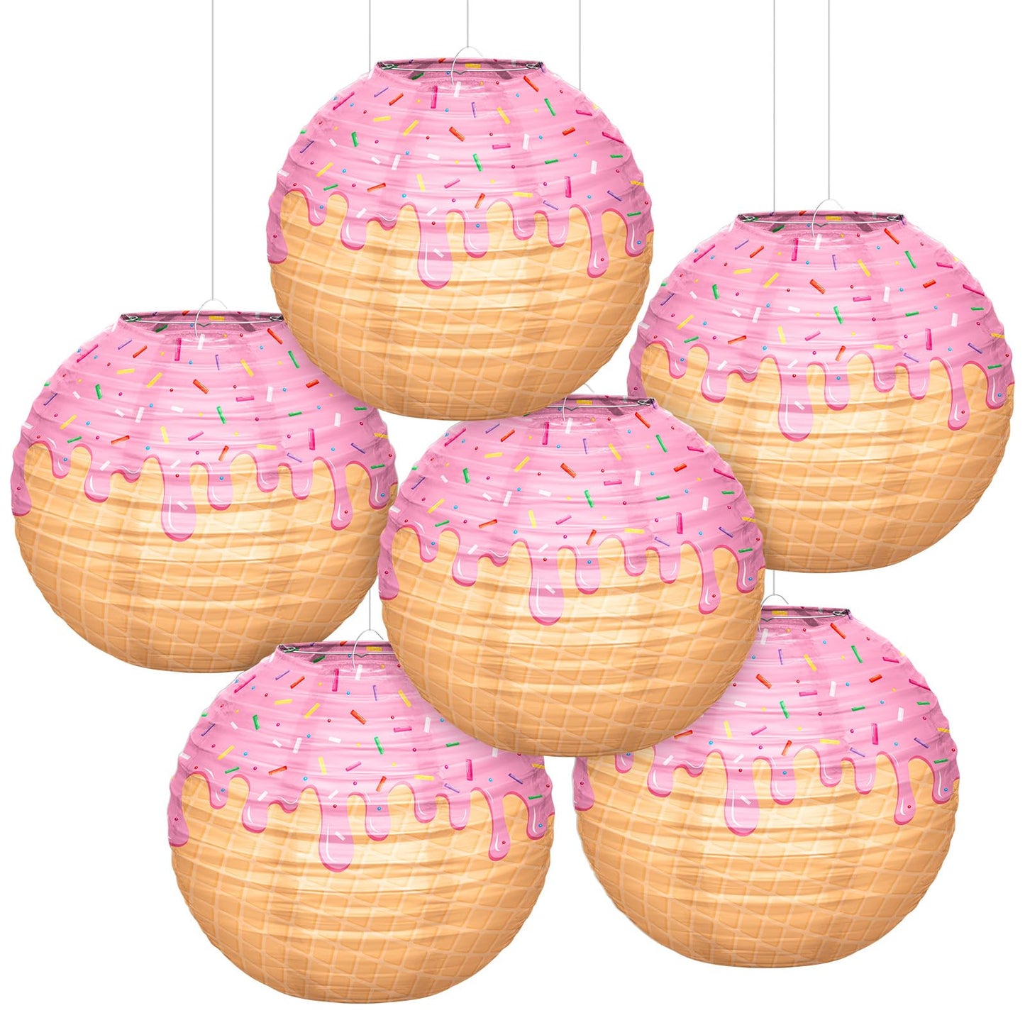 6pcs Ice Cream Baseball Drip Paper Lanterns, 8 Inch Round Hanging Party Decorations for Baseball Theme Party Birthday Christmas Backyard Porch Room Indoor/Outdoor Home Holiday Supplies