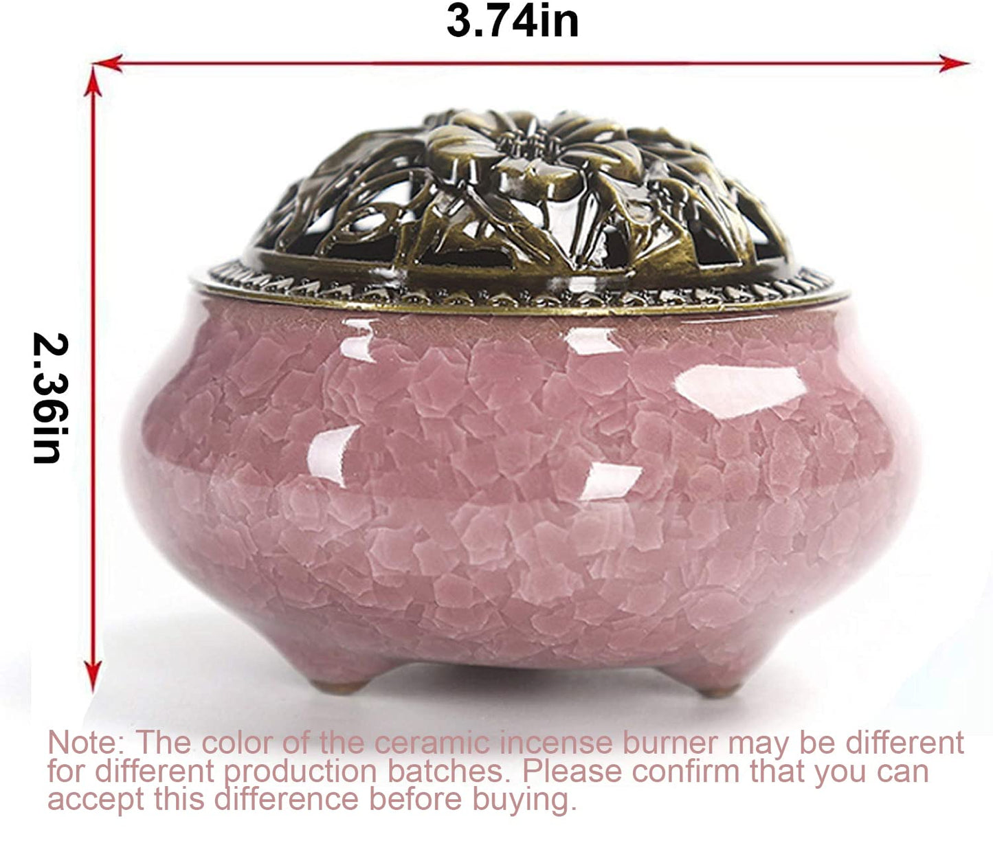 Ceramic Incense Burner with Calabash Incense Holder, 3 in 1 Stick or Cone Coil Incense Burner, Brass Lid for Yoga Spa Meditation