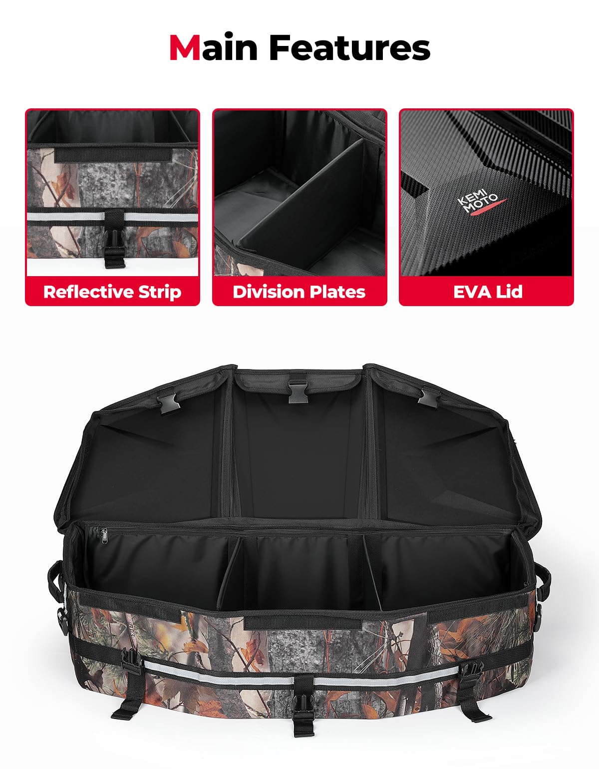 KEMIMOTO Upgraded ATV Cargo Bag, 50L ATV Front/Rear Rack Toolbox Trunk Cooler Bag Compatible with Can-am X3, Outlander Renegade 500 800 570 850 650 1000 MAX 500 (Camo)