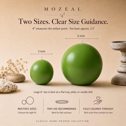 MOZEAL Hand-Poured, 3 Inch Lime Green Round Ball Candles - Elegant Lime Green Round Pillar Candles Set of 3, Dripless, Unscented, Smokeless, Ideal for Spring Celebrations.