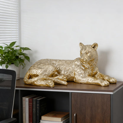 Guichifun Leopard Statue Home Decor Accents - Champagne Gold Cheetah Figurines for Shelf Bookshelf TV Stand Decor Bedroom Office Decorations Ideal Gift for Animal Lovers 12 x 6.8 x 5.2 Inch