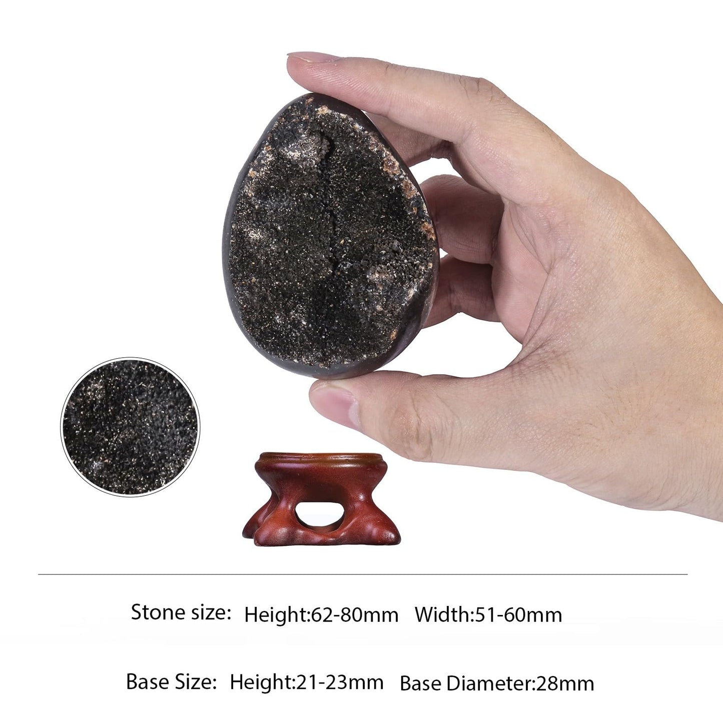 SUNYIK Natural Black Septarium Dragon Egg with Resin Stand, Geode Cluster Septarian Dragon Stone Egg for Fengshui Divination Home Office Decoration, 2.2.3"(51-60mm)