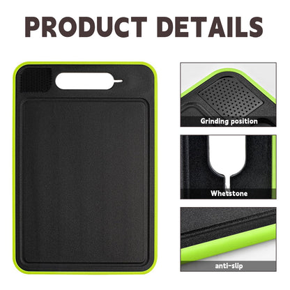 Cutting Board Double Sided,2 Pcs Vegetable Board With Sharpening Stone,Large Size+Small Size,Food Grade Stainless steel and Wheat straw PP Material,Eco-Friendly and Easy to Clean (black)