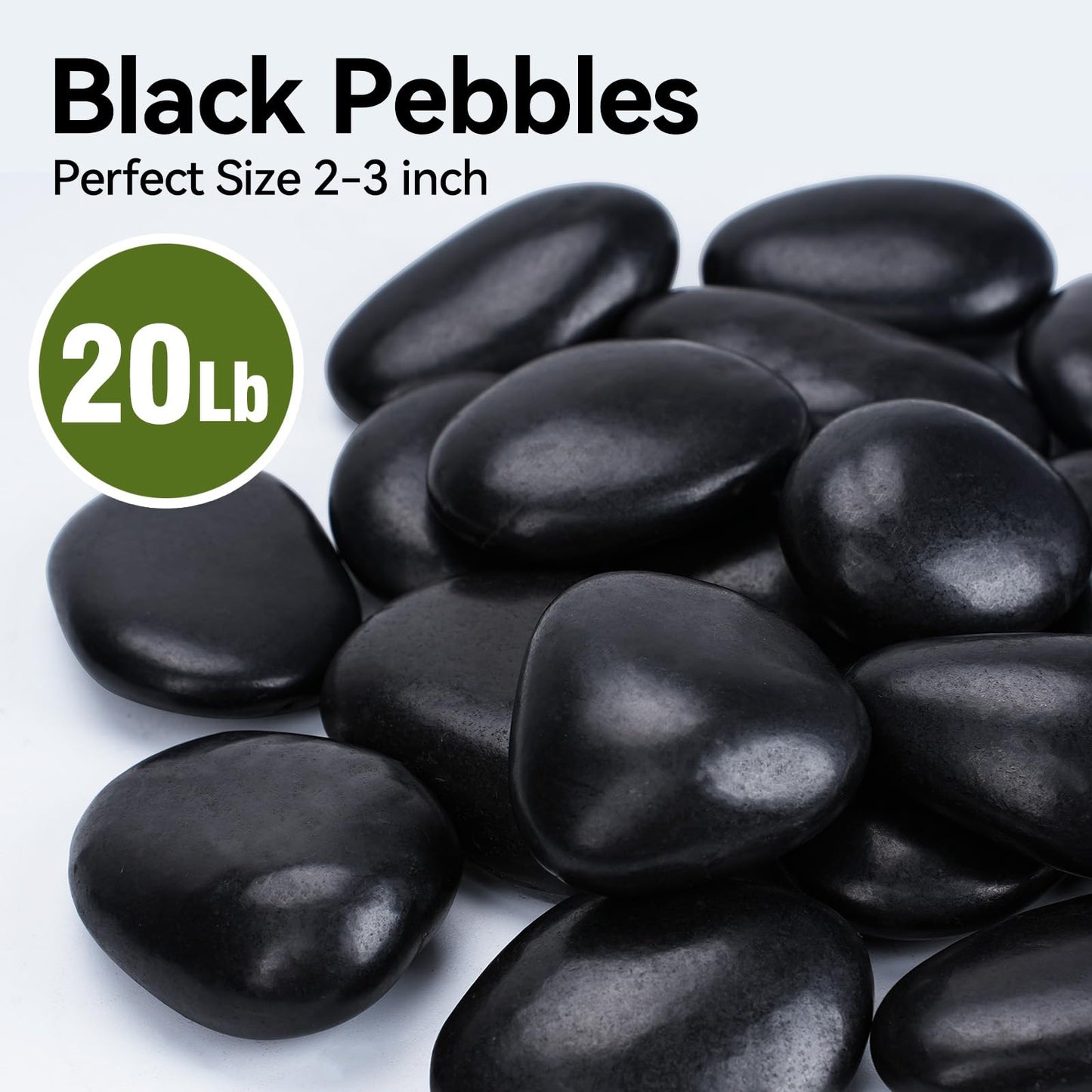 Pulovin 20 lbs Black Stones for Plants Indoor, 2-3 Inch Decorative River Rocks for Plants, Flower Pots, Vase, Polished Garden Stones for Outdoor Landscaping, Walkways, Yard