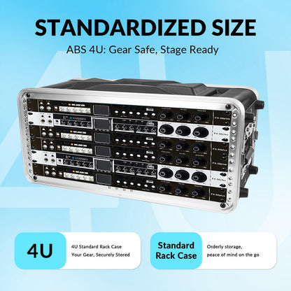 MUZNOTE 4U ABS Rack Case Shallow 8" Depth, 19" Rackmount Flight Road Travel Case,WaterproofProtective Hard Case with Customized Foam, Wireless MicSystem Storage, Amps, Mixers, Microphone Receivers