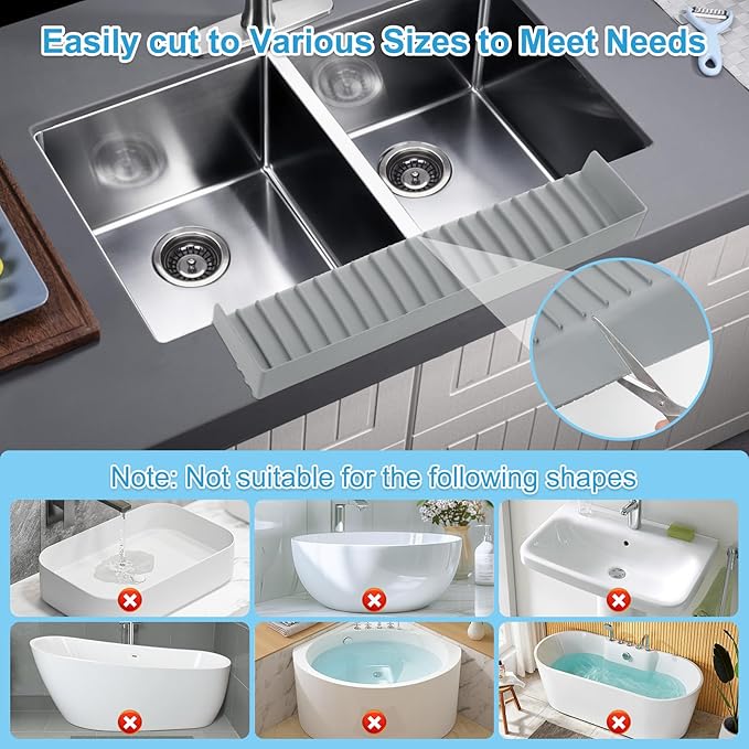 Silicone Sink Edge Protectors 4" x 24", Upgrade Kitchen Sink Splash Guards