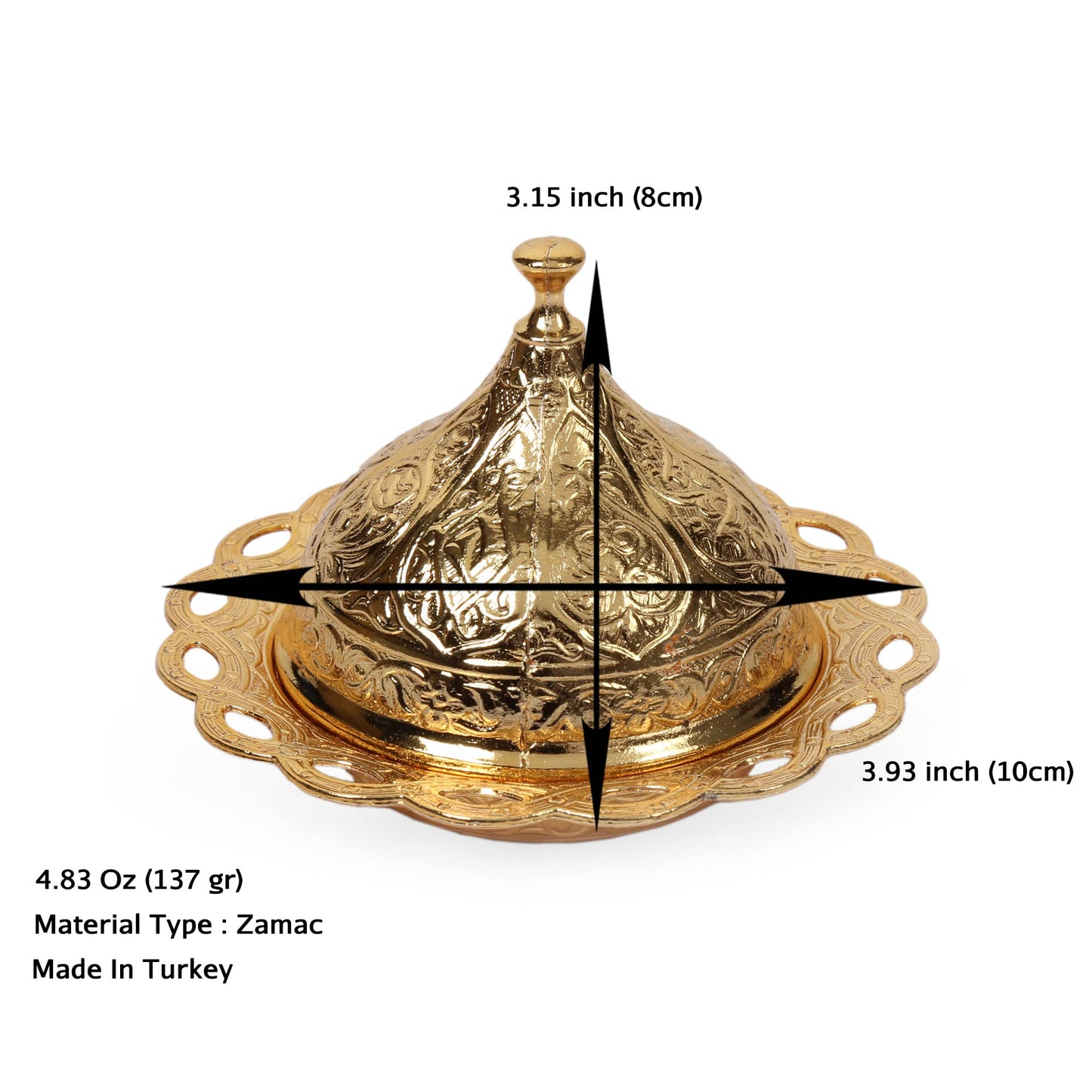 Alisveristime Coated Handmade Brass Sugar Chocolate Candy Bowl Serving Dish with Lid, Salt Bowl, Coffee Bar Sugar Holder (Kubbeli) (Gold)