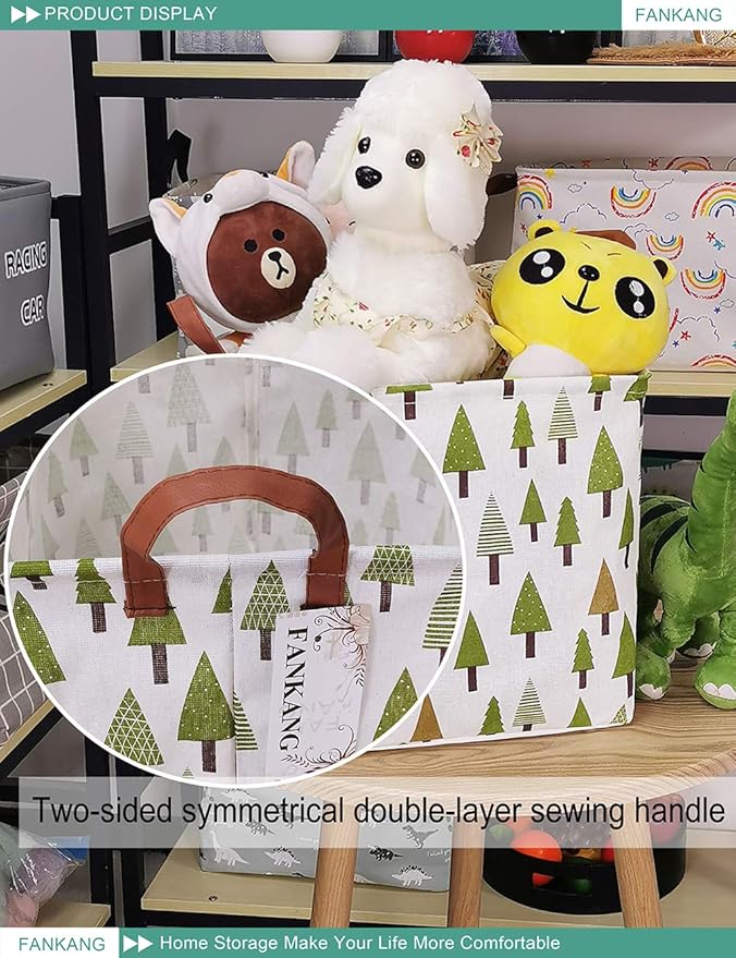 FANKANG Square Nursery Hamper Storage Bins Canvas Laundry Basket Foldable