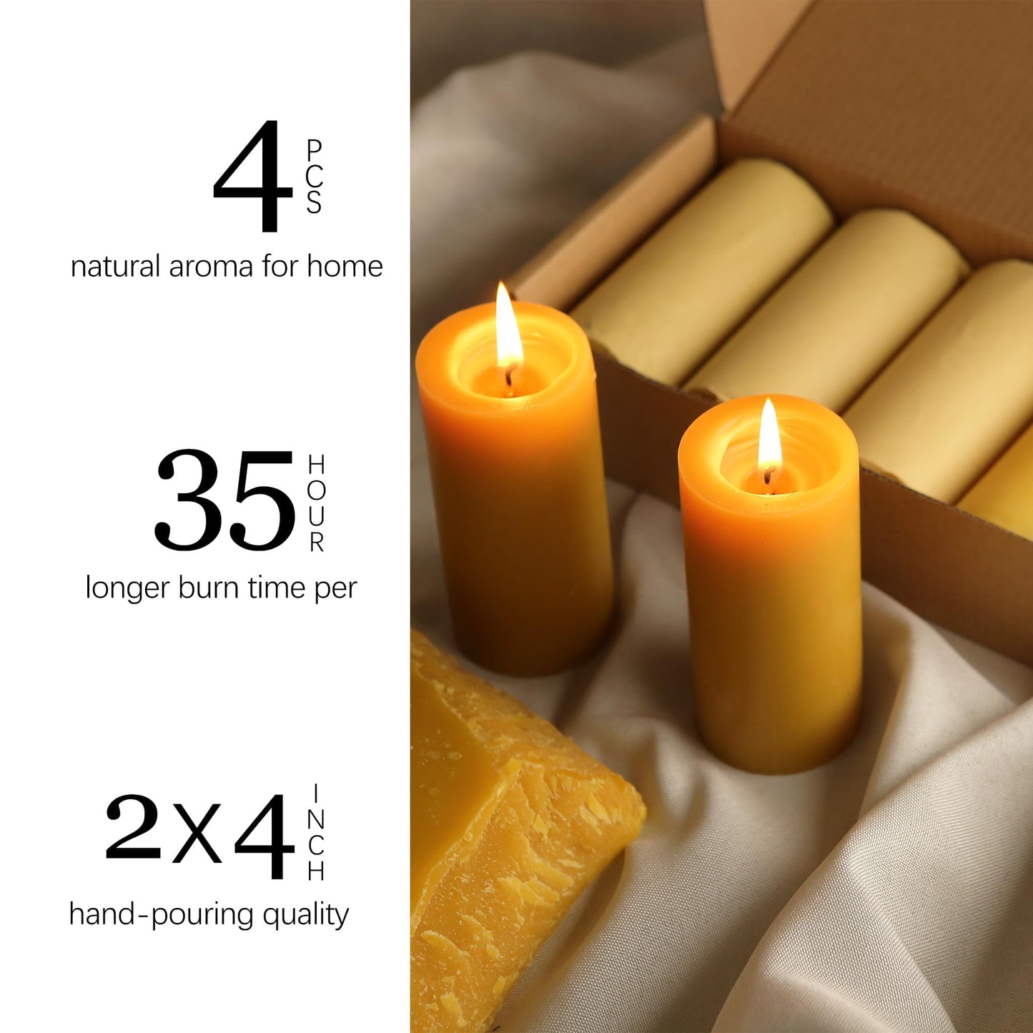 Natural Beeswax Candles Lavender/Sandalwood/Vanilla Sky Scented, 140H Burn Time,Prayer Home Decor, Eco-Friendly Gifts for Relaxation & Aromatherapy (4Pack, Sandalwood)