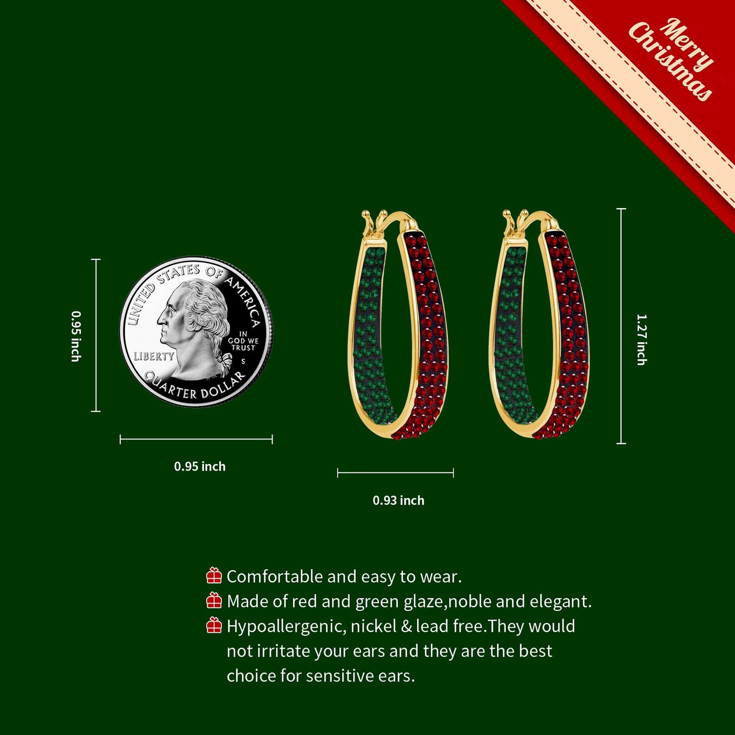 Crystal Hoop Earrings For Women Sparkly Earring Bright Silver Plated Oval Inside Out Earring Jewelry Gift (Christmas color2)