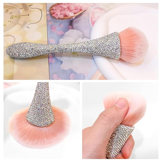 WOKOTO 1pcs White Shiny Rhinestone Nail Art Dust Brushes