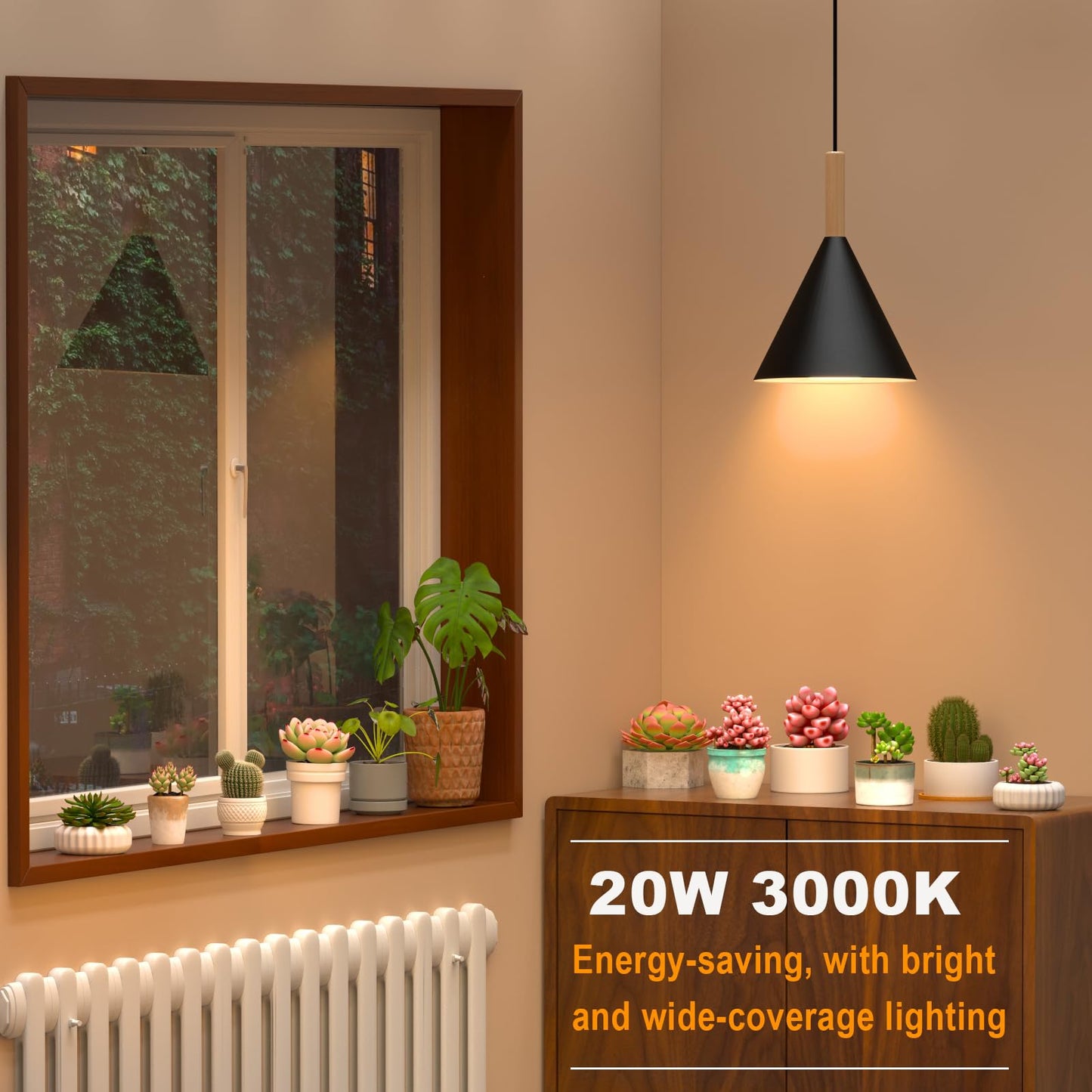 Hanging Grow Lights for Indoor Plants, 20W Full Spectrum Plant Lamp with Timer, Adjustable Height, Wall-Mounted 3000K Growlight with 14.5 ft Power Cord, for Greenhouse, Garden, Large Plants (Black)